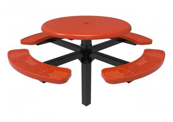 Solid Top Round Single Pedestal Picnic Table with Perforated Steel